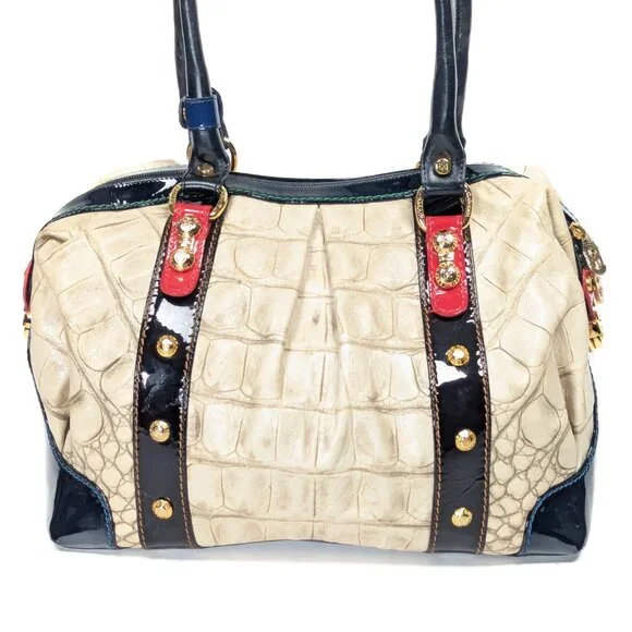 MARINO ORLANDI Cream Croc Embossed Leather Large Bag - Picture 3 of 16